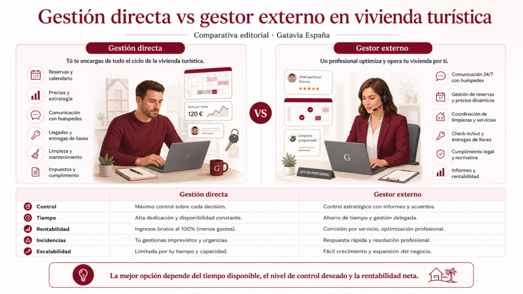Gestión directa vs gestor externo en vivienda turística