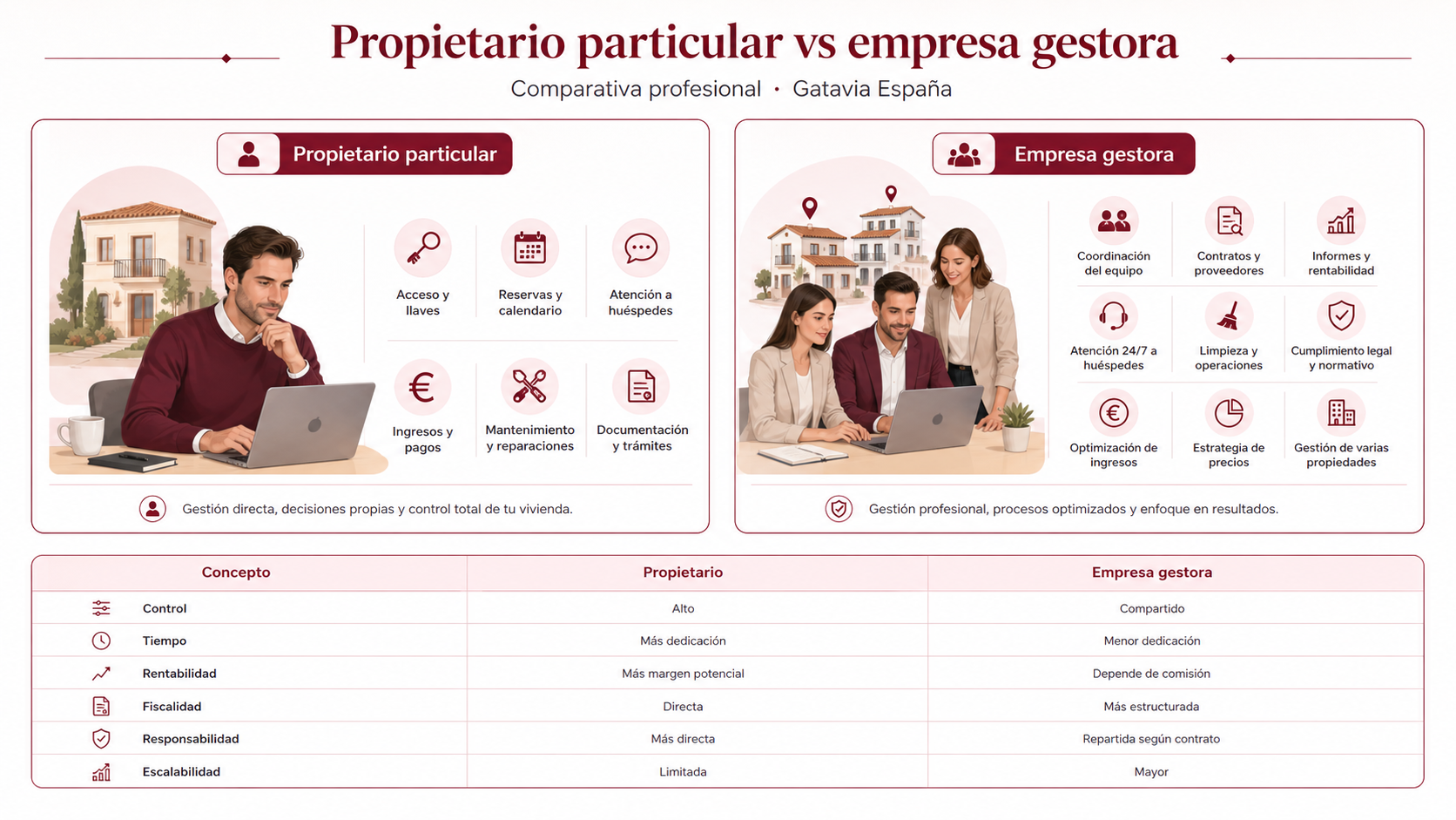 Comparativa entre propietario particular y empresa gestora en vivienda turística
