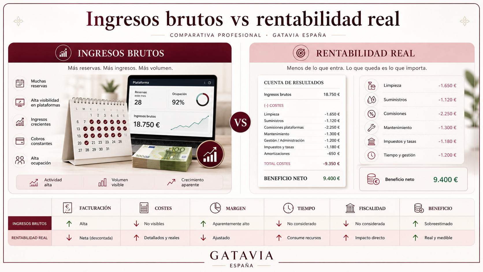 Ingresos brutos vs rentabilidad real en vivienda turística