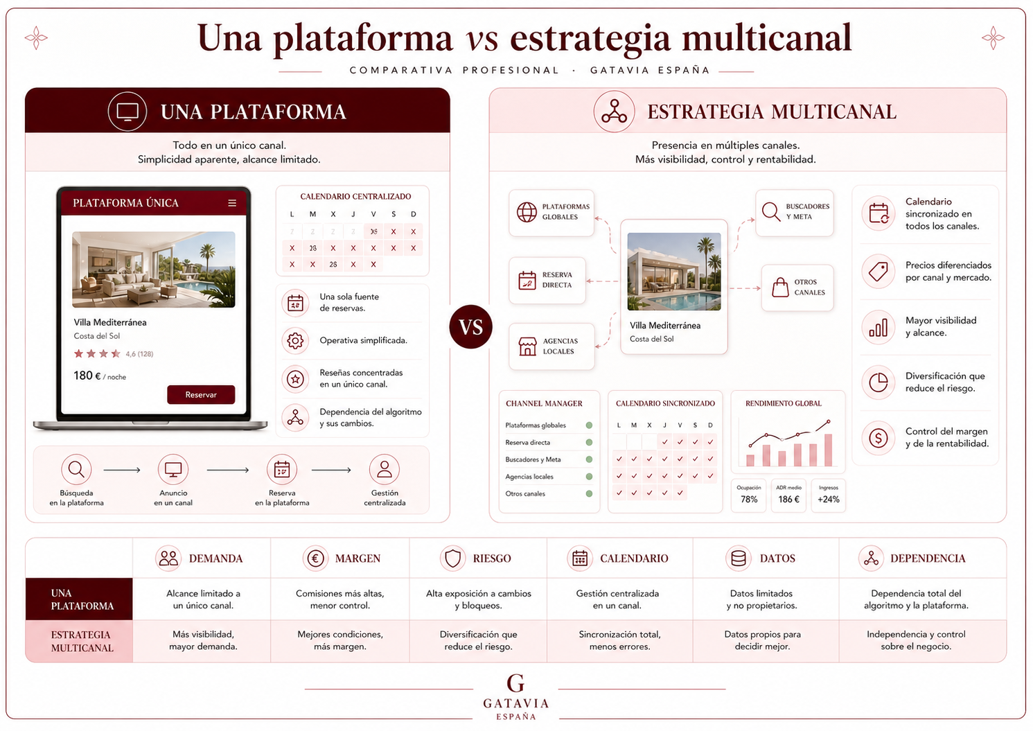 Comparativa entre una plataforma y estrategia multicanal en vivienda turística