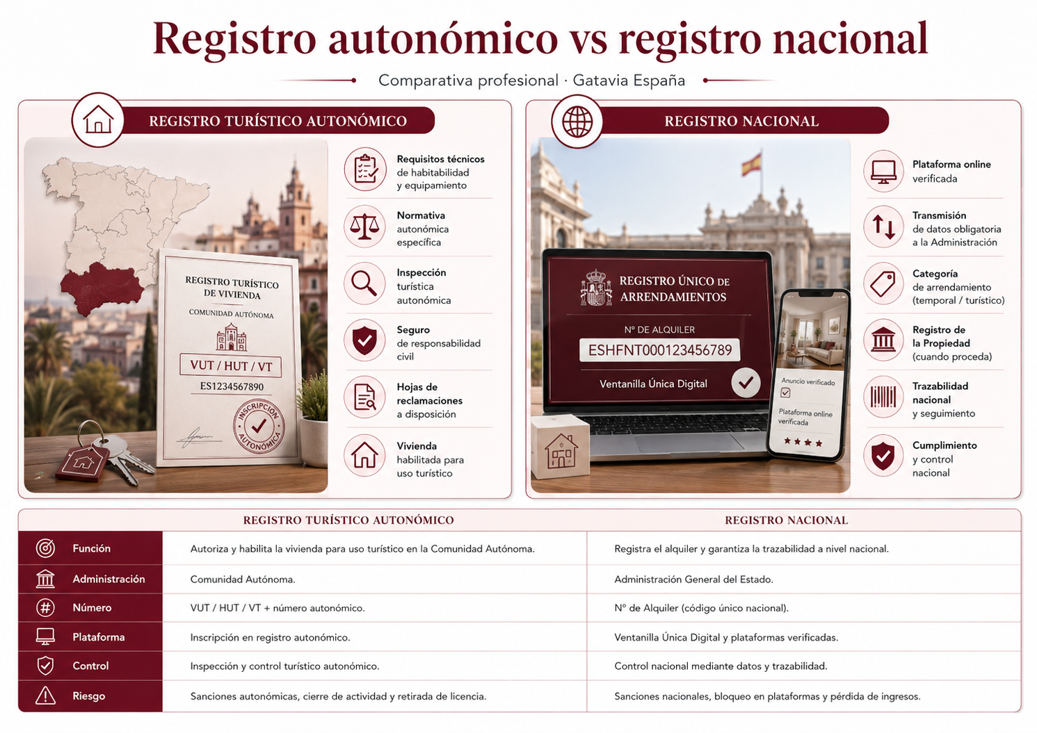 Comparativa entre registro turístico autonómico y registro nacional para vivienda turística