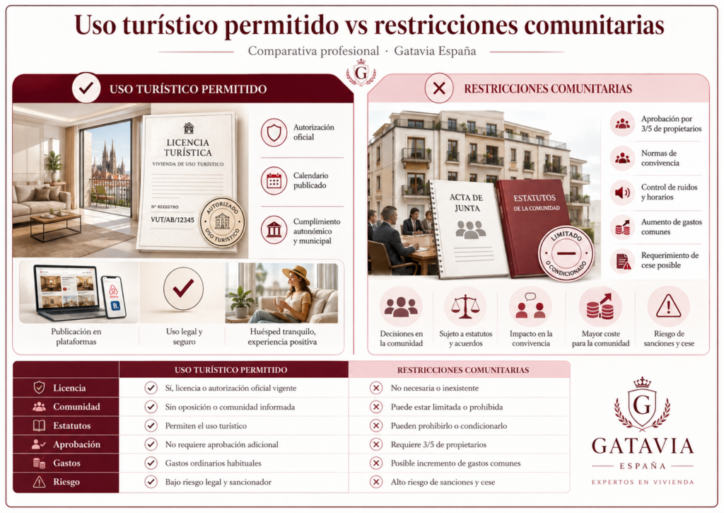 Uso turístico permitido vs restricciones comunitarias