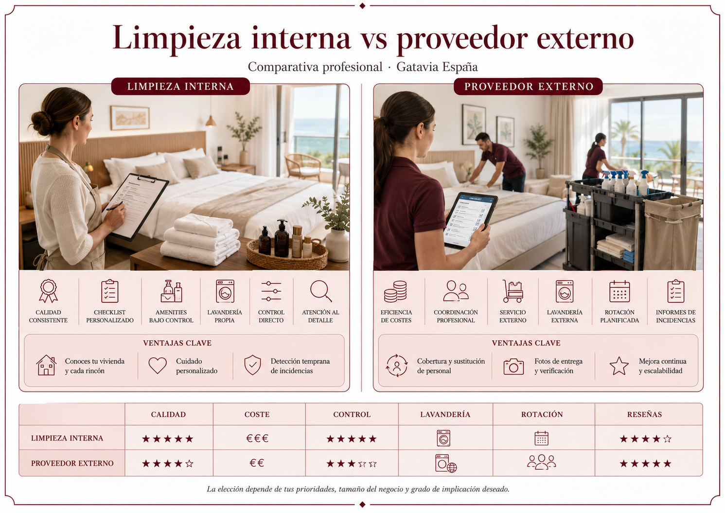 Limpieza interna vs proveedor externo en vivienda turística
