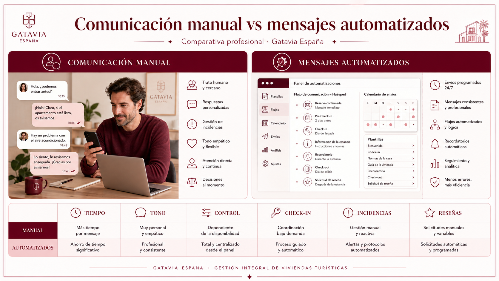 Comparativa entre comunicación manual y mensajes automatizados en vivienda turística
