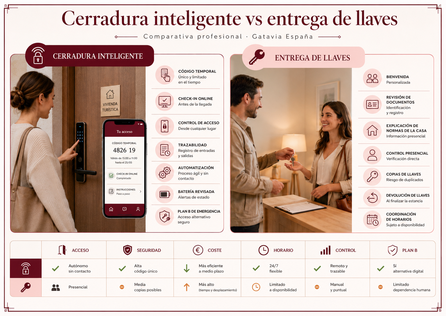 Comparativa entre cerradura inteligente y entrega de llaves en vivienda turística