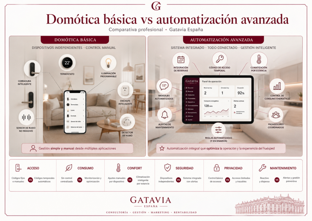 Domótica básica vs automatización avanzada en vivienda turística