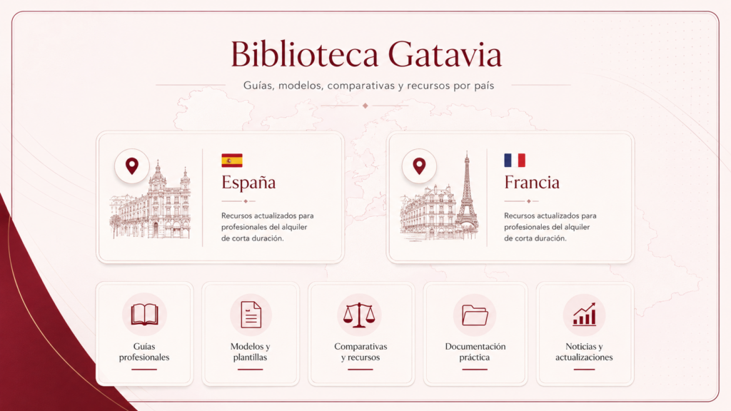 Biblioteca Gatavia con guías, modelos, comparativas y recursos profesionales por país para alquiler turístico