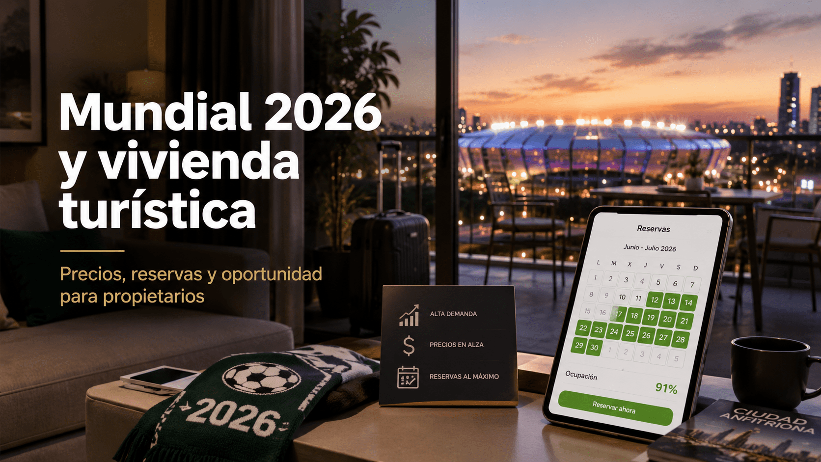 Vivienda turística cerca de un estadio del Mundial 2026 con calendario de reservas, alta ocupación y subida de precios para propietarios.