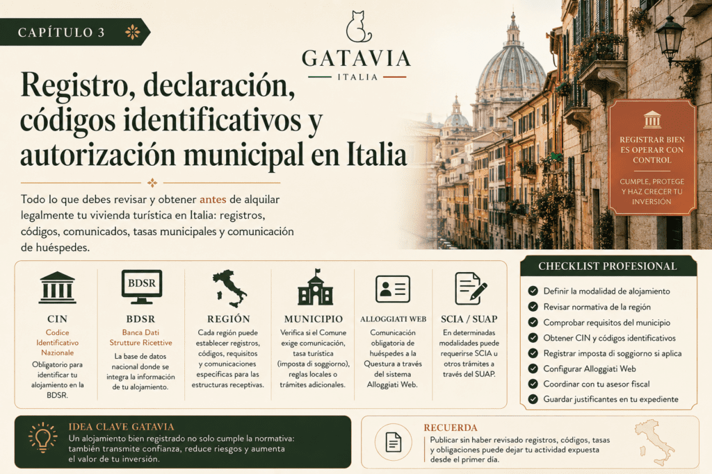 Registro, declaración y CIN para alquiler turístico en Italia