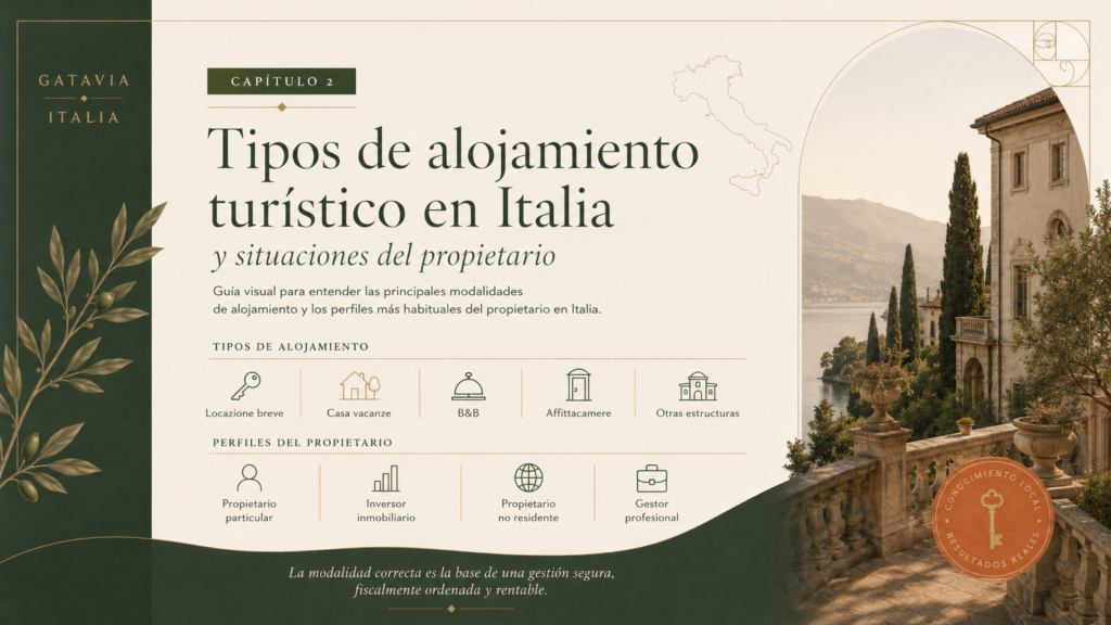Tipos de alojamiento turístico en Italia y situaciones del propietario