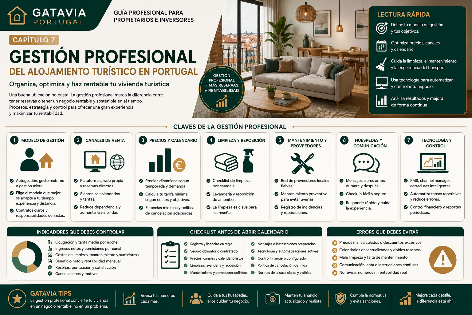 Gestión de alojamiento turístico en Portugal con claves sobre precios, canales de venta, limpieza, proveedores, huéspedes, tecnología y rentabilidad neta.