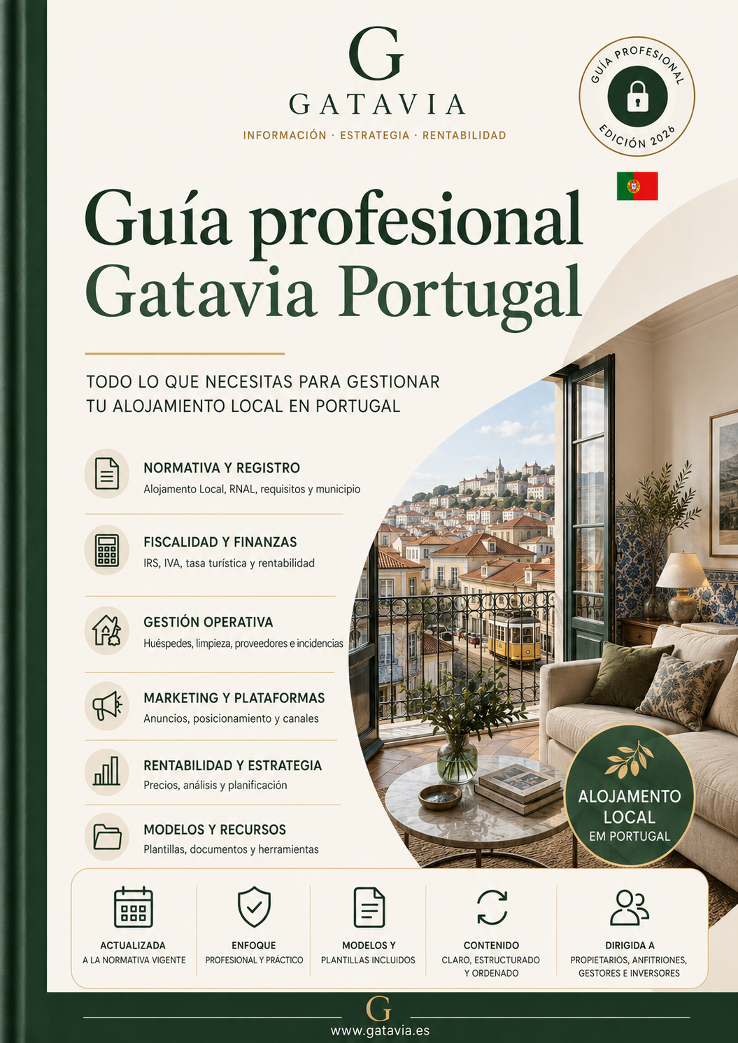Portada de la Guía Profesional Gatavia Portugal 2026 sobre Alojamento Local